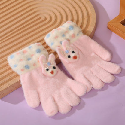 Children's Gloves for Autumn and Winter, Warm Five-Finger Gloves for Boys and Girls, Plush Gloves for Girls, Baby Gloves, Student Writing Gloves, Cycling Gloves, Cold-Proof Finger-Separated Gloves