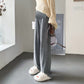Pregnant women's cashmere striped new wide-leg pants chenille autumn and winter drape fleece-lined straight mop pants trousers