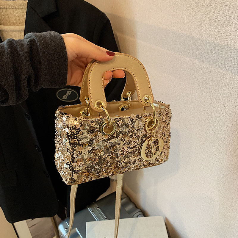 Mini Daffy Bag Girl's Princess Bag 25 Fashionable Ins Style Internet Celebrity High-end Sequins Fashion Lipstick Matching Bag
