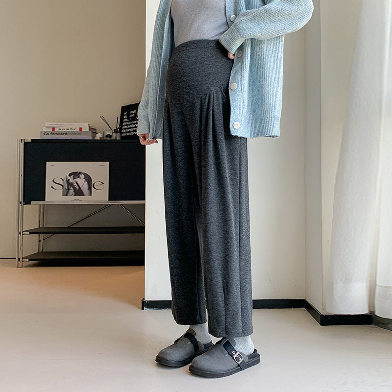 Pregnant Women's Pants Cropped Pants Sticky Rice Pants Autumn and Winter fleece-lined Thickened Loose All-match Wide-leg Pants Sagging Slimming Granny Pants