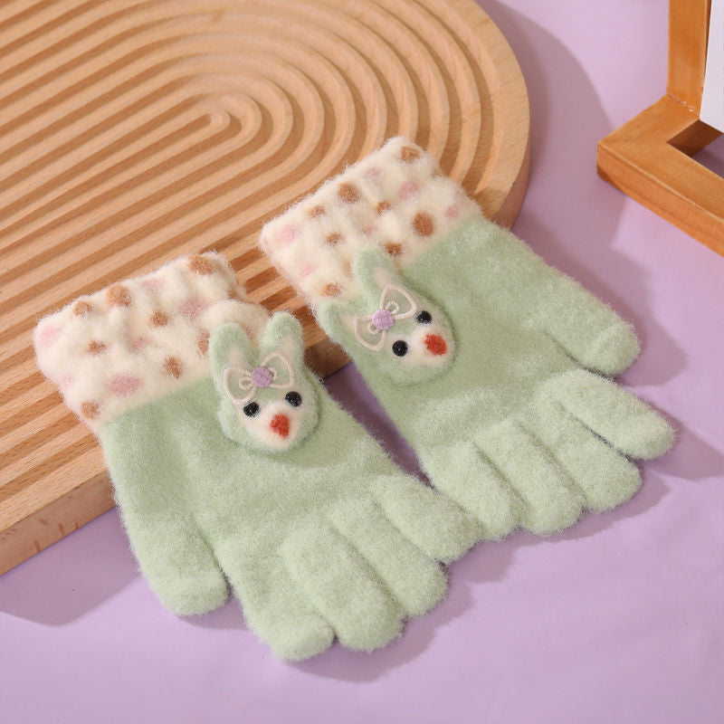 Children's Gloves for Autumn and Winter, Warm Five-Finger Gloves for Boys and Girls, Plush Gloves for Girls, Baby Gloves, Student Writing Gloves, Cycling Gloves, Cold-Proof Finger-Separated Gloves