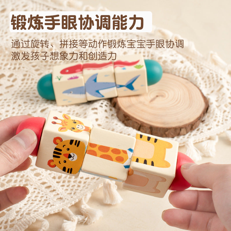 Cecpc Kidsren's Early Education Rotating Building Block Puzzle Baby Animal and Fruit Cognition Wooden Educational Toys for 1-2-3 Years Old