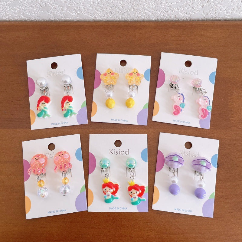 Girl's Ear Clip Cute Cartoon Children's Earrings Little Girl's Princess Earrings Without Ear Holes False Earrings Without Harming Ear Accessories