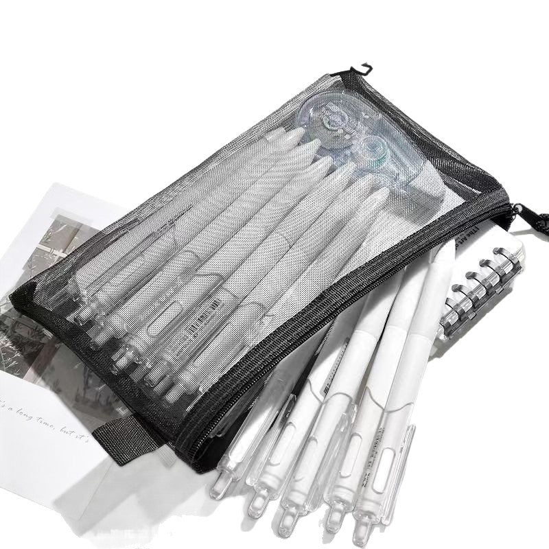 In-Stock Korean Simple Transparent Mesh Pencil Case Storage Bag for Students, Exam-Specific Portable Large-Capacity Pencil Bag