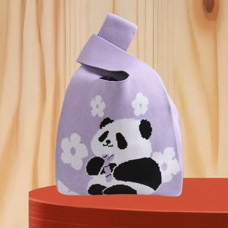 Panda New Knitted Bag Women's Handbag Wide Hand Gift Back Gift Bag Cute Panda Knitted Bag Hand Gift