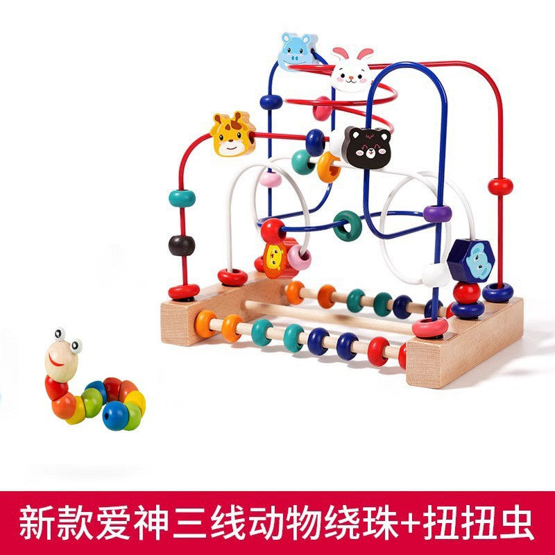 Baby and Kidsren's Fun Animal Three-Line Bead Building Blocks Beaded 1-2-3 Educational Exercise Hand-Eye Coordination Early Education Toys