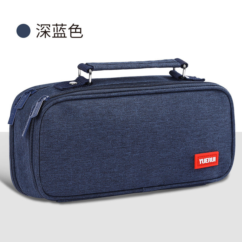 Yuerui Large-Capacity Canvas Multi-Layer Pencil Bag Portable Simple Student Multi-Functional Pencil Bag Satchel Stationery Box