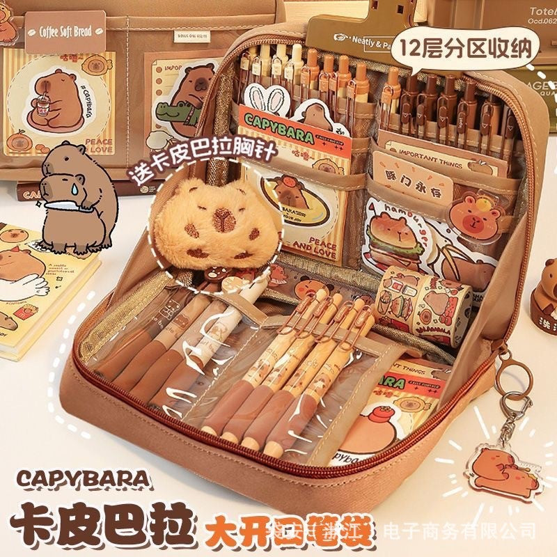 Capibala Capybara Pencil Case Large Capacity 12-Layer Coffee Maillard High-Value Multi-Function Pencil Case