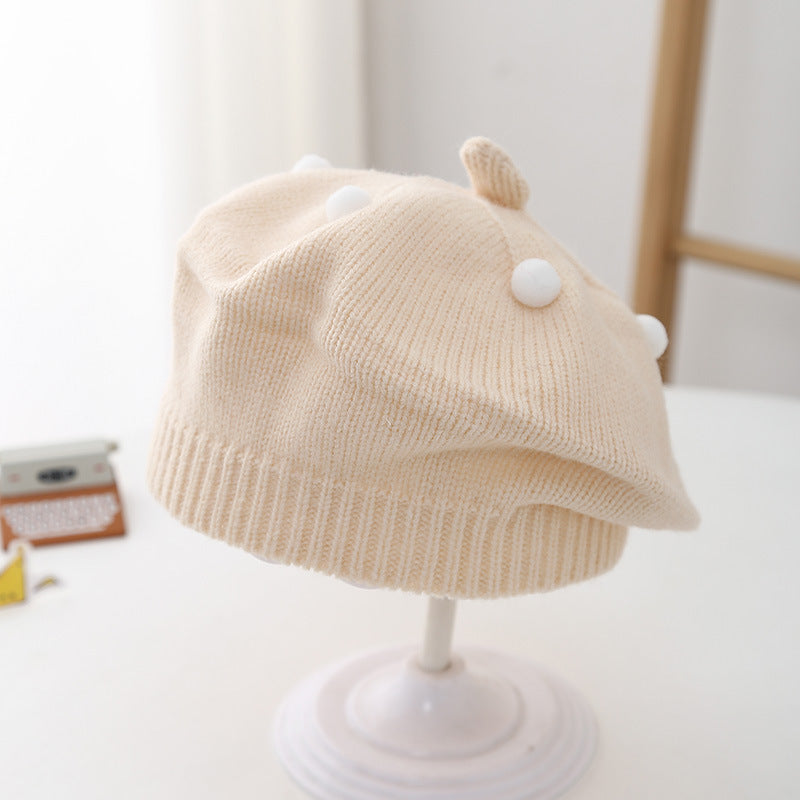 Spring and Autumn Korean Style Baby Boy and Girl Candy Color All-match Knitted Beret Children's Western Style Casual Wool Hat Paintler Hat