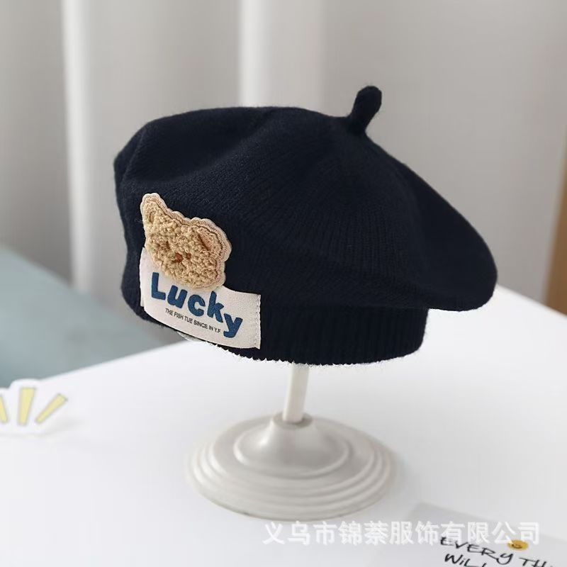 Spring and Autumn Korean Style Baby Boy and Girl Candy Color All-match Knitted Beret Children's Western Style Casual Wool Hat Paintler Hat