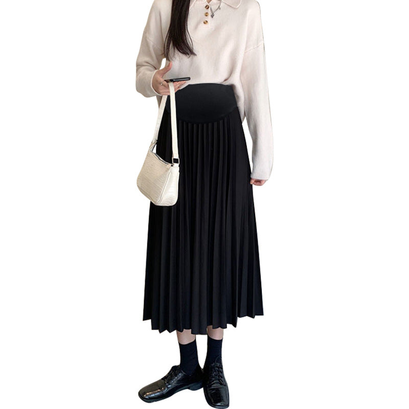 Maternity dress 2023 Autumn New Korean style fashionable pleated belly support skirt for pregnant women