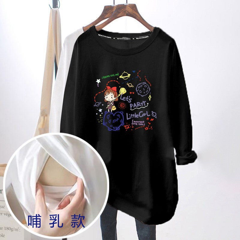 Breastfeeding Top Autumn and Winter Clothes Going Out Hot Mom's Clothes for Breastfeeding Period All-match Base Shirt plus size Pregnant Women's T-shirt
