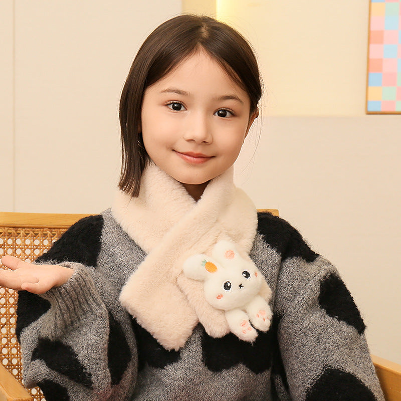 Children's Christmas Autumn and Winter Scarf Plush Warm Cute Cartoon Red New Year Festival Imitation Rabbit Fur Parent-Child Scarf
