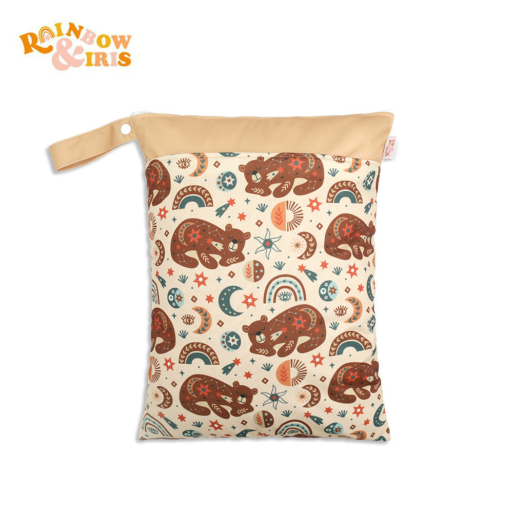 Ins Baby Room Decoration Sleeping Bear Storage Hanging Bag Baby Diaper Bag Wetbag Dry and Wet Separation 30*40