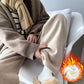 Maternity clothes 2024 autumn and winter New Korean style fashionable cashmere stripe fleece-lined thickened belly support wide-leg pants for pregnant women