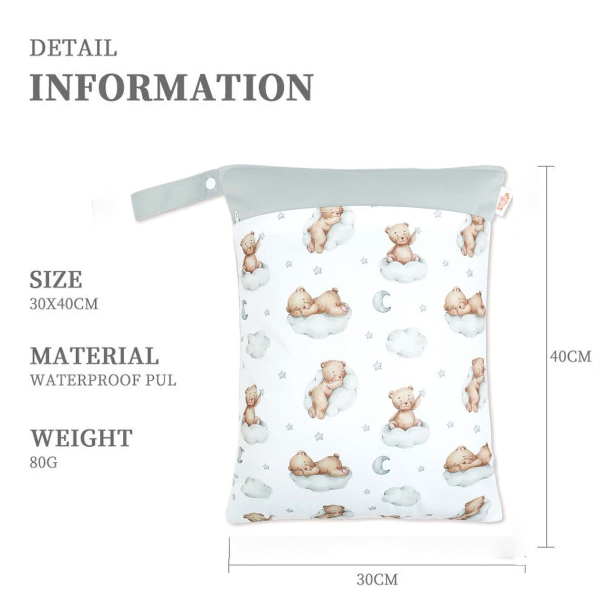 Ins Baby Room Decoration Sleeping Bear Storage Hanging Bag Baby Diaper Bag Wetbag Dry and Wet Separation 30*40
