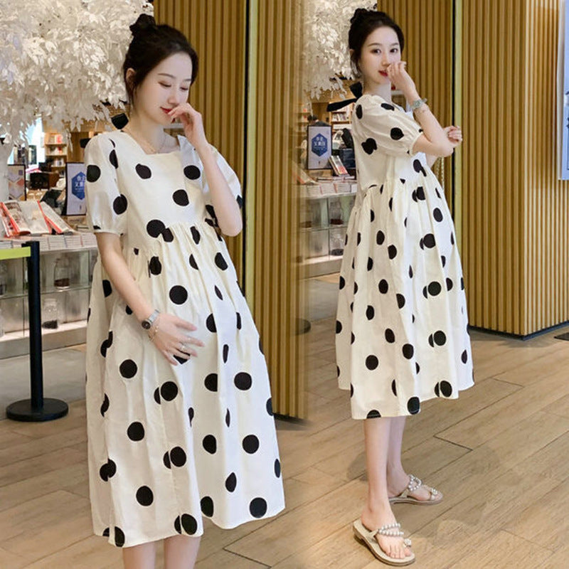 Maternity Summer dress Out Fashion High-end Sense Small Fresh Wave Dot Dress Loose Mid-length Summer Dress