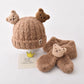 Autumn and winter children's plush bear hat scarf two-piece fleece-lined warm scarf cute plush hat baby