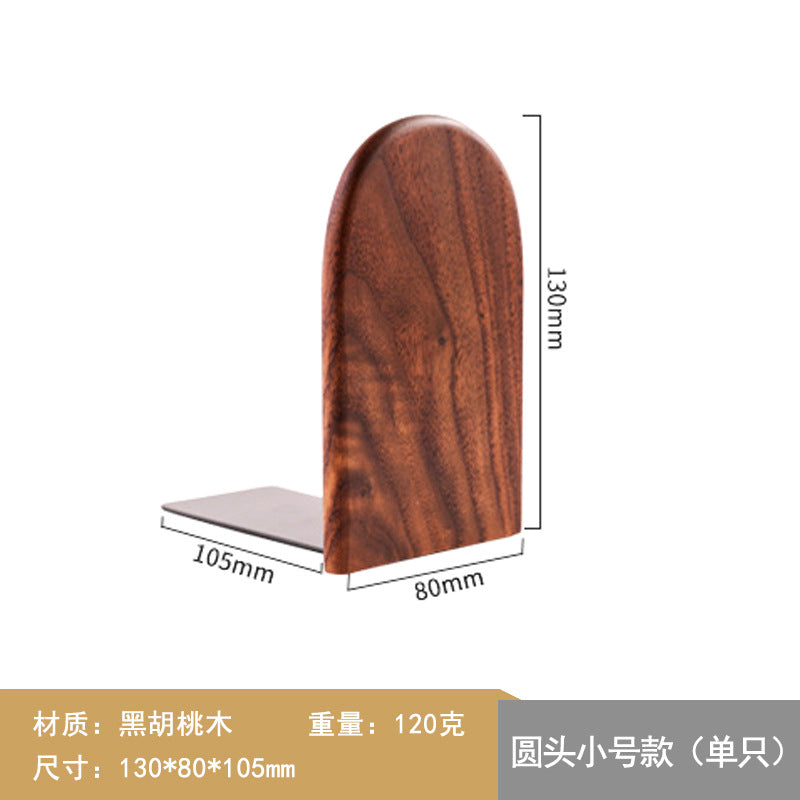 Japanese Style Simple Wooden Book Stand Creative Black Walnut Wood Thickened Bookshelf Bookend Student's Solid Wood Bookend Logo