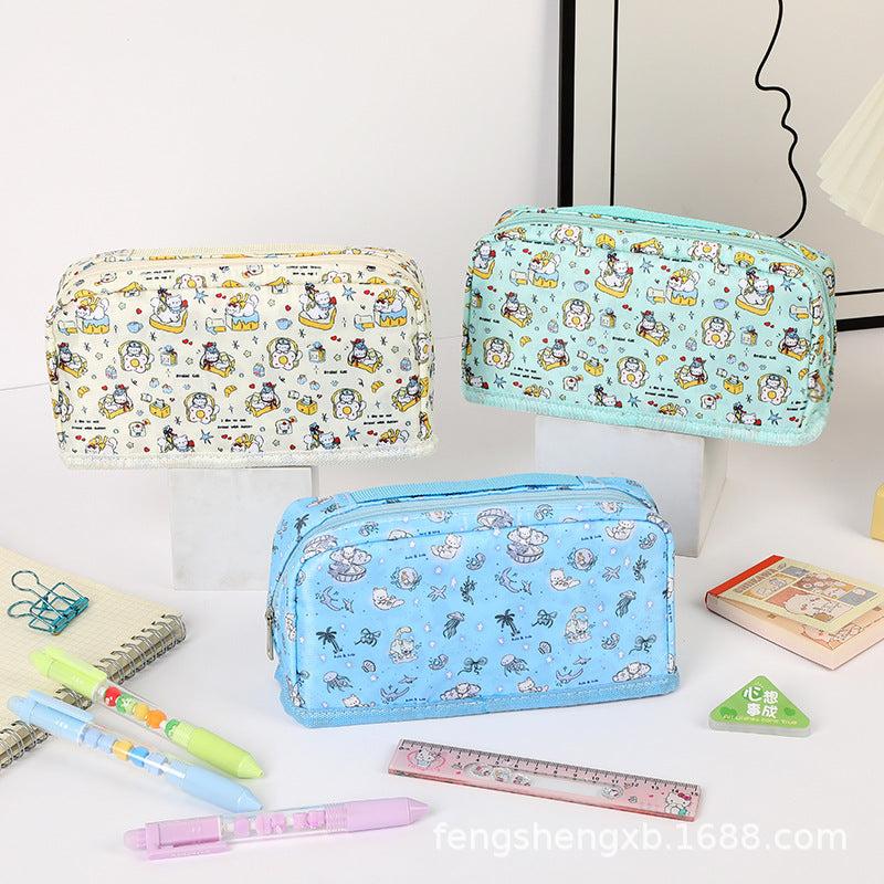 Ins New Toast Cat Foldableing Pencil Bag High-Looking Cute Girl Heart Student Pencil Stationery Box Storage Bag