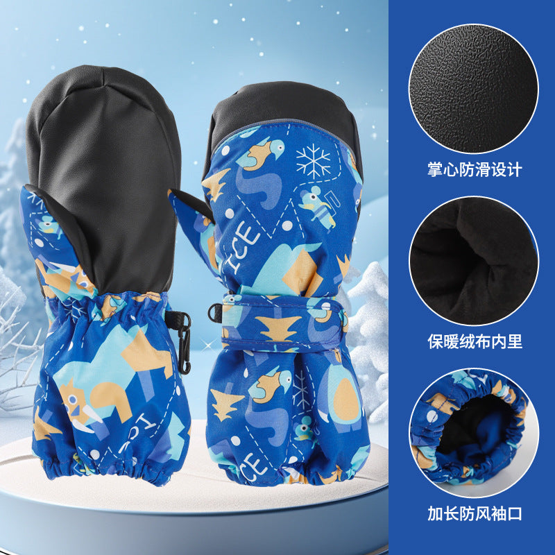3-10 children's ski gloves outdoor riding gloves winter warm waterproof children's gloves play snow not wet hands