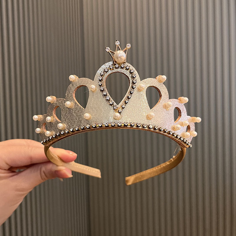 Princess Crown Headband Card Girls Performance Birthday Hair Accessories Pearl Crown Headband Little Girl Summer Children's Headwear
