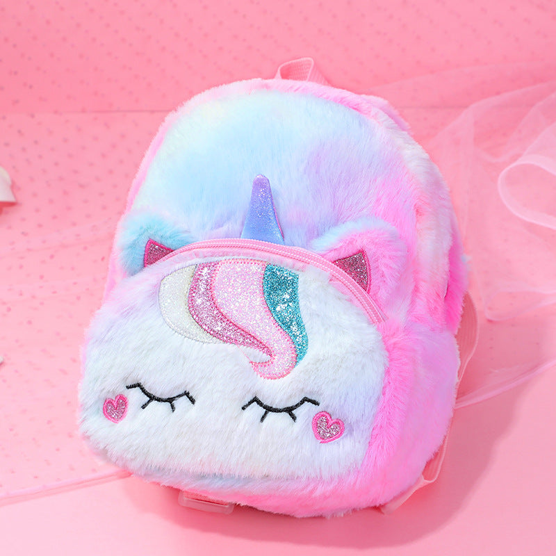 New Casual Backpack Plush School Bag Girl Backpack Cute Cartoon Plush Backpack Unicorn Unicorn