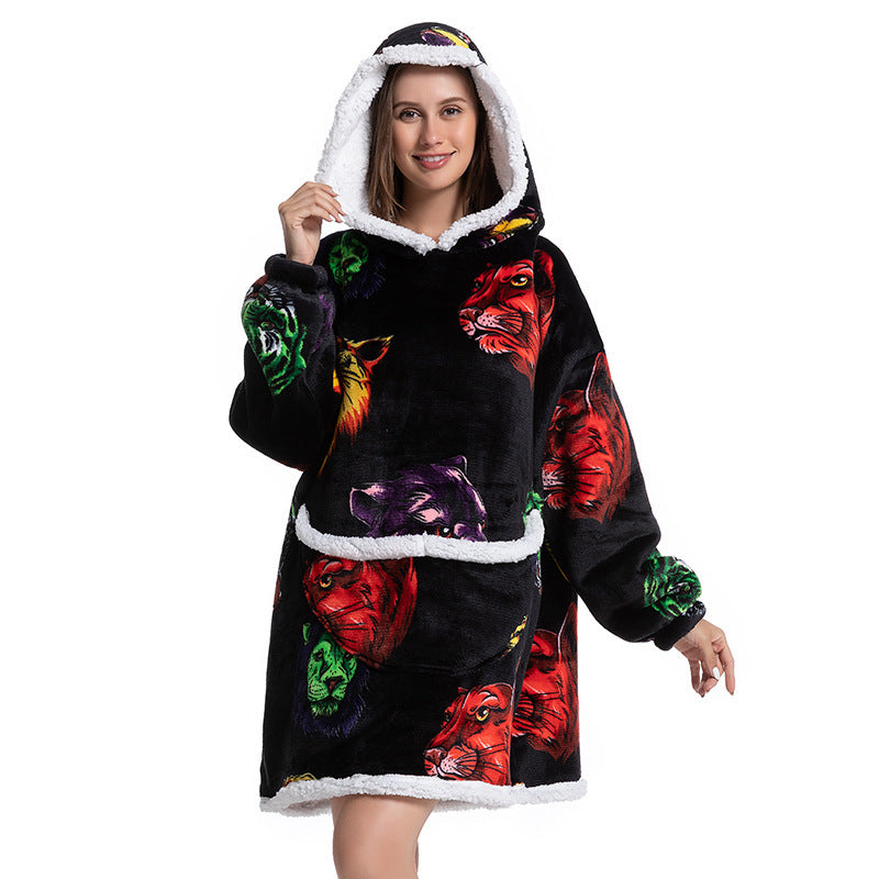 Composite Thermal Clothing Tv Blanket, Extra Long and Thick, Home Wear, Outdoor Mid-Length Pajamas, Flannel, Can Be Worn Outside, Couple Style