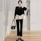 Real shot maternity clothes autumn new temperament fashion loose stitching velvet top belly pants two-piece set