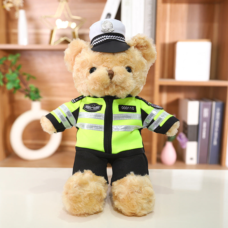 Police Bear Doll Traffic Police Bear Doll Uniform Fire Suit Teddy Bear Plush Toy Internet Red Bear Doll