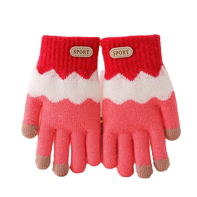 Children's Gloves for Autumn and Winter, Warm Five-Finger Gloves for Boys and Girls, Plush Gloves for Girls, Baby Gloves, Student Writing Gloves, Cycling Gloves, Cold-Proof Finger-Separated Gloves