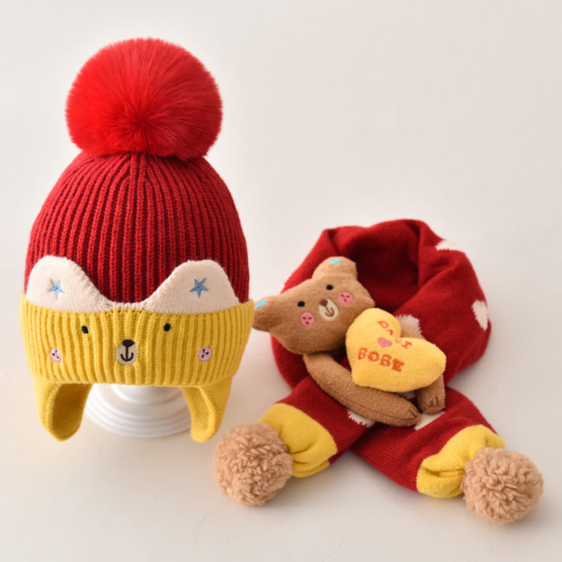 Children's Hat Boy's Winter Baby's Wool Hat Ear Protection Boy's Scarf suit Girl's Baby Toddler Autumn and Winter