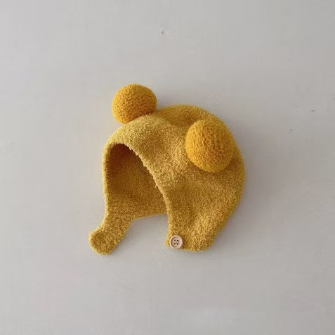 Korean Style Ins Autumn and Winter New Baby Ear Protection Cap Warm Cold-proof Cap Comfortable Baby Double Ball Soft Waxy Baotou Cap Trendy