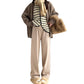 Maternity clothes 2024 autumn and winter New Korean style fashionable cashmere stripe fleece-lined thickened belly support wide-leg pants for pregnant women