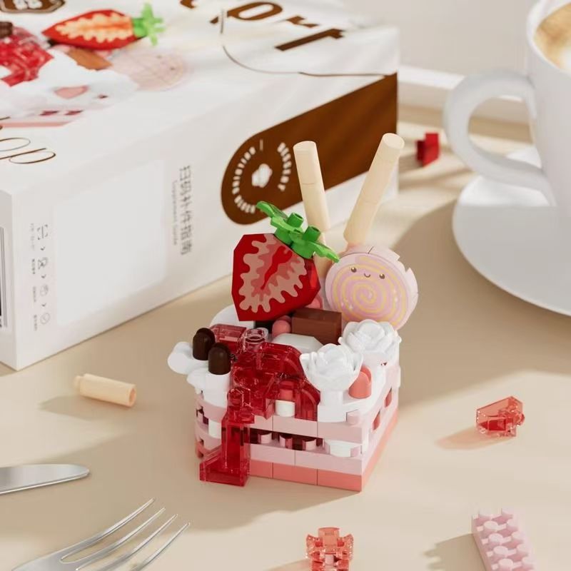Bricks Also Birthday Cake Handmade Dessert Ornaments Compatible with Lego Cake Blocks Assembled Toys Children's Children's Day Gift