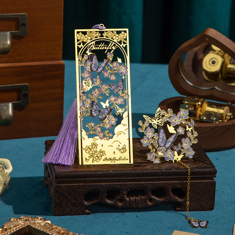 Flower and Butterfly Dream Bookmark Gift Box Creative Cultural and Creative Holiday Gifts Souvenirs High-End Metal Tassel Bookmark Gift Box