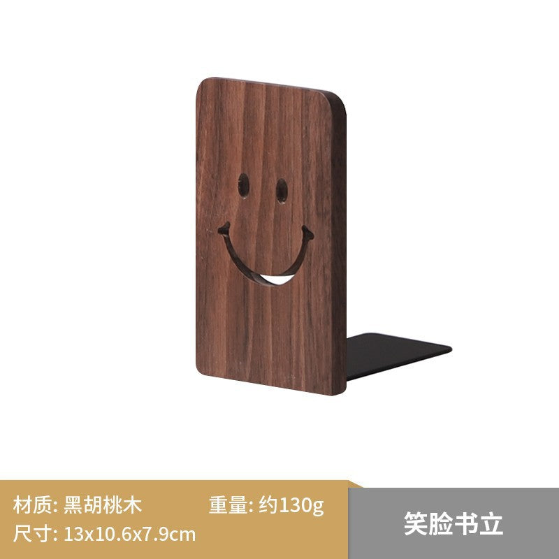 Japanese Style Simple Wooden Book Stand Creative Black Walnut Wood Thickened Bookshelf Bookend Student's Solid Wood Bookend Logo