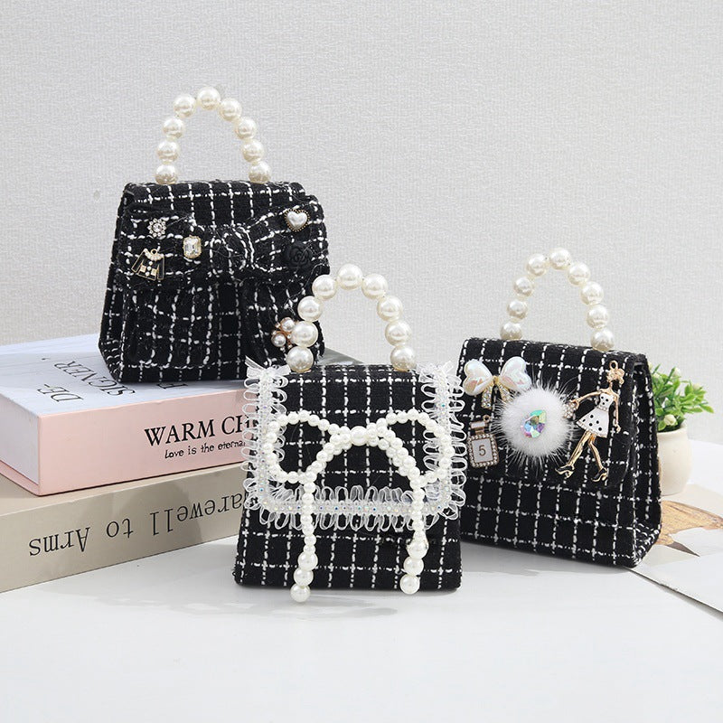 Cross-border new cotton and linen pearl portable children's messenger bag kindergarten children DIY naked bag manufacturers wholesale