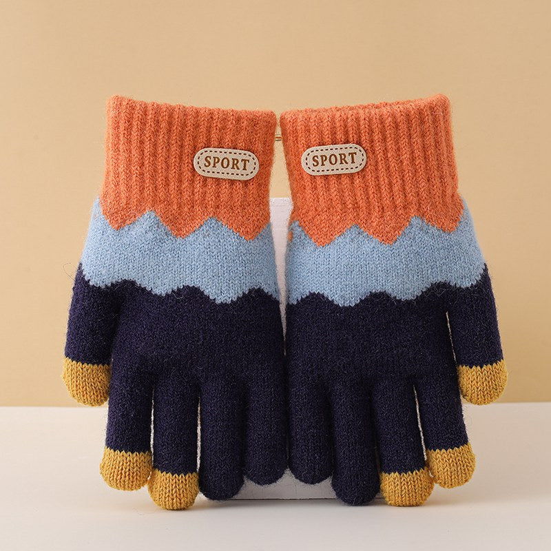 Children's Gloves for Autumn and Winter, Warm Five-Finger Gloves for Boys and Girls, Plush Gloves for Girls, Baby Gloves, Student Writing Gloves, Cycling Gloves, Cold-Proof Finger-Separated Gloves