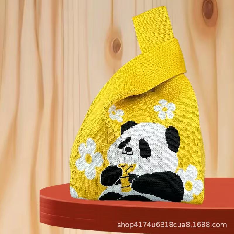 Panda New Knitted Bag Women's Handbag Wide Hand Gift Back Gift Bag Cute Panda Knitted Bag Hand Gift