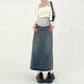 Pregnant women's frayed skirt Denim women's spring and summer high waist pear-shaped mid-length A- line skirt long skirt
