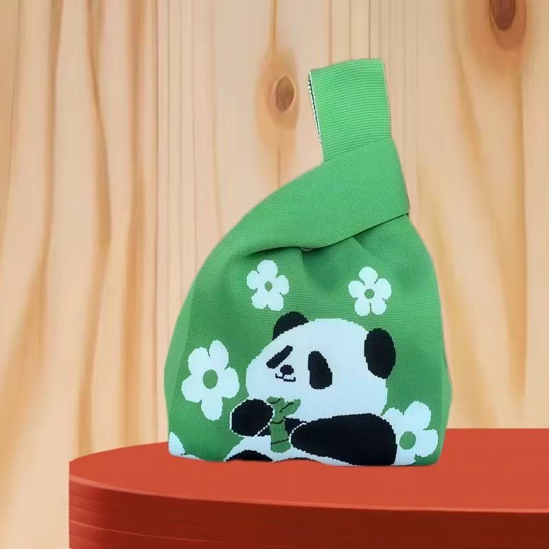Panda New Knitted Bag Women's Handbag Wide Hand Gift Back Gift Bag Cute Panda Knitted Bag Hand Gift
