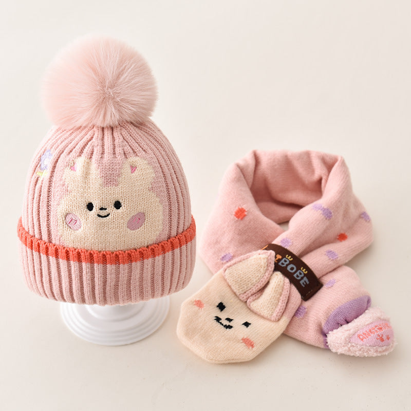 Children's Hat Boy's Winter Baby's Wool Hat Ear Protection Boy's Scarf suit Girl's Baby Toddler Autumn and Winter