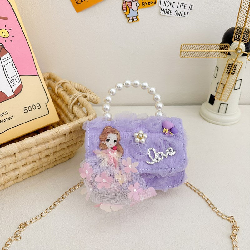 Korean Style Princess Handbag Fashion Bow Children Shoulder Bag Stylish Cute Girl Small Square Bag