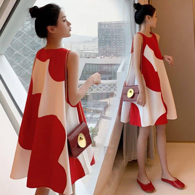 Maternity dress Korean Style plus size Women's dress Summer Loose chubby girl Sleeveless Midi dress Women