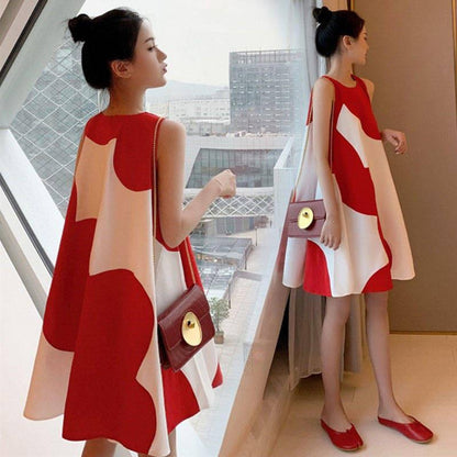 Maternity dress Korean Style plus size Women's dress Summer Loose chubby girl Sleeveless Midi dress Women