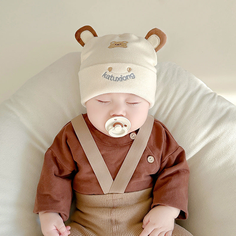 Katu Bear Infant Hat Spring & Fall 3-6-12 Months Male and Female Baby Pullover Hat Cotton 100-Day Sleeping Hat