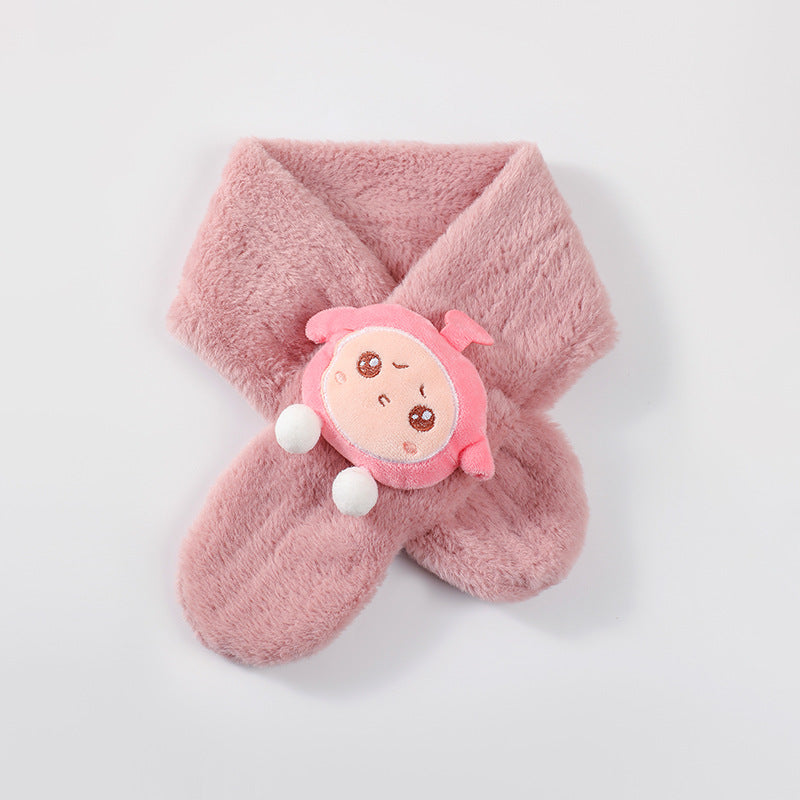 Children's Christmas Autumn and Winter Scarf Plush Warm Cute Cartoon Red New Year Festival Imitation Rabbit Fur Parent-Child Scarf