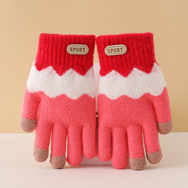 Children's Gloves for Autumn and Winter, Warm Five-Finger Gloves for Boys and Girls, Plush Gloves for Girls, Baby Gloves, Student Writing Gloves, Cycling Gloves, Cold-Proof Finger-Separated Gloves