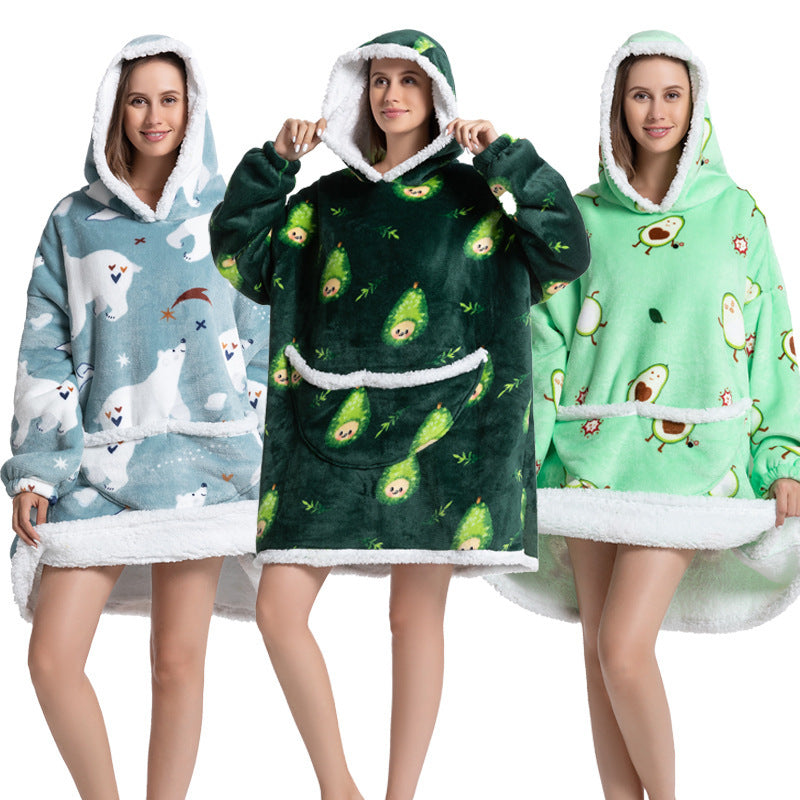 Composite Thermal Clothing Tv Blanket, Extra Long and Thick, Home Wear, Outdoor Mid-Length Pajamas, Flannel, Can Be Worn Outside, Couple Style
